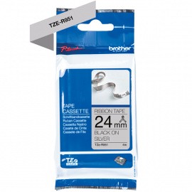 BROTHER TZe-R951 с тканевой лентой шириной 24 мм (черный шрифт на серебряном фоне, 4м)