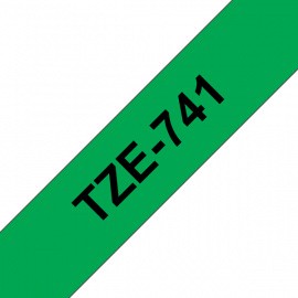 BROTHER TZ-741 картридж с ламинированной лентой шириной 18 мм (чёрный шрифт на зелёном фоне)