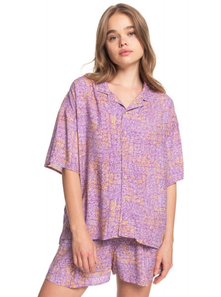 Жен./Одежда/Рубашки/Рубашки с коротким рукавом Женская Рубашка С Коротким Рукавом Quiksilver Sunny Ride Pastel Lilac Tribal