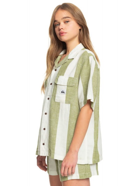 Салатовый женская льняная рубашка с коротким рукавом destination trip